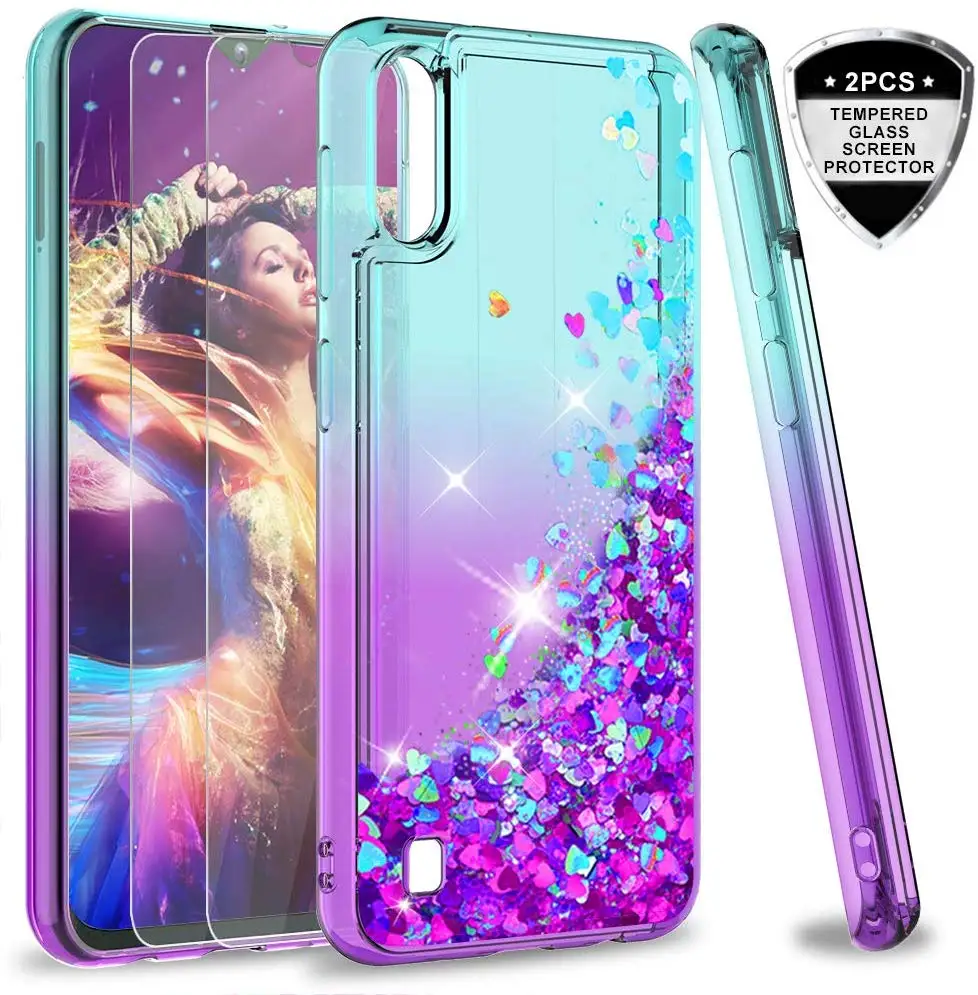 

LeYi For Samsung Galaxy A10/M10 Case with Tempered Glass Screen Protector[2 pack], 3D Glitter Liquid Bling Cell Phone Case