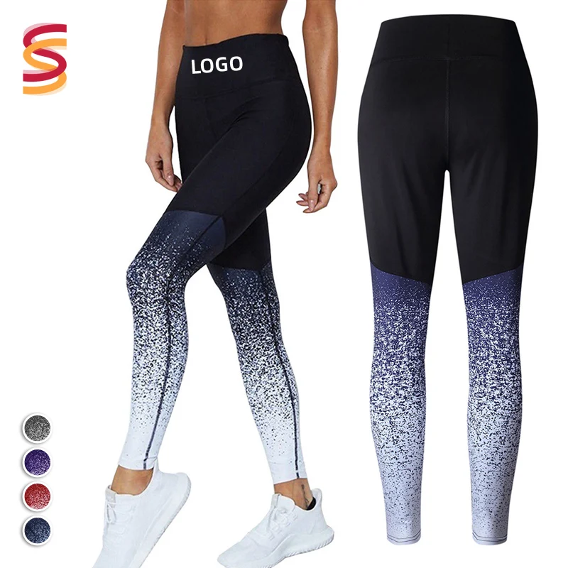 

2020 tight high waisted skinny butt lift sports leggings Gradient color women Ombre breathable yoga pants custom LOGO running