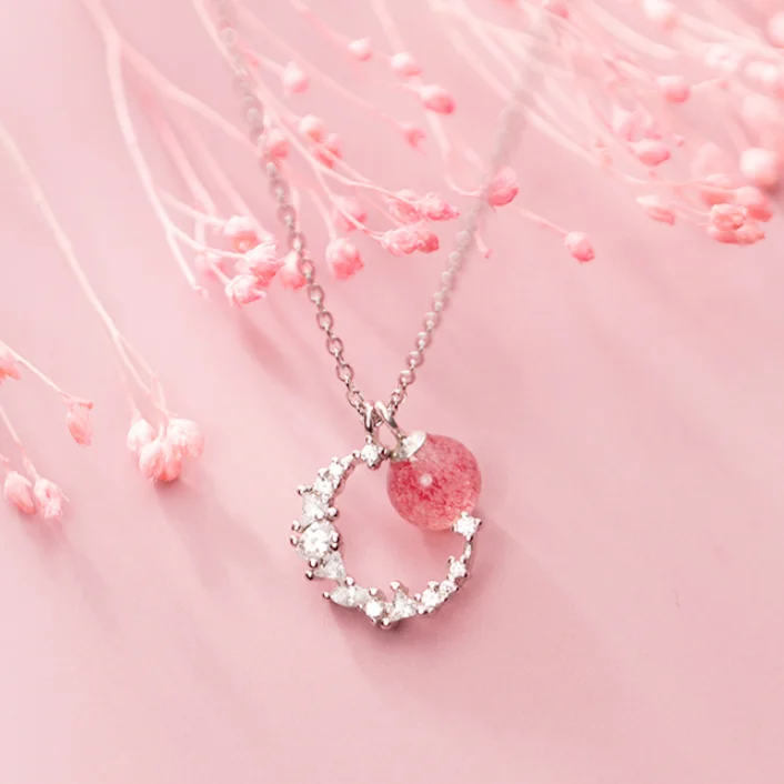 

s925 necklace female Korean version temperament sweet diamond-studded moon collarbone chain