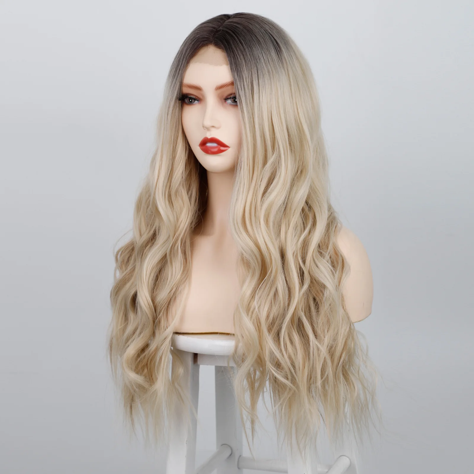 

Amazon Fiber Wig Synthetic Hair Lace Front Synthetic Wig Silk Front Lace Ladies Long Curly Hair Fluffy Water Synthetic Body Wave