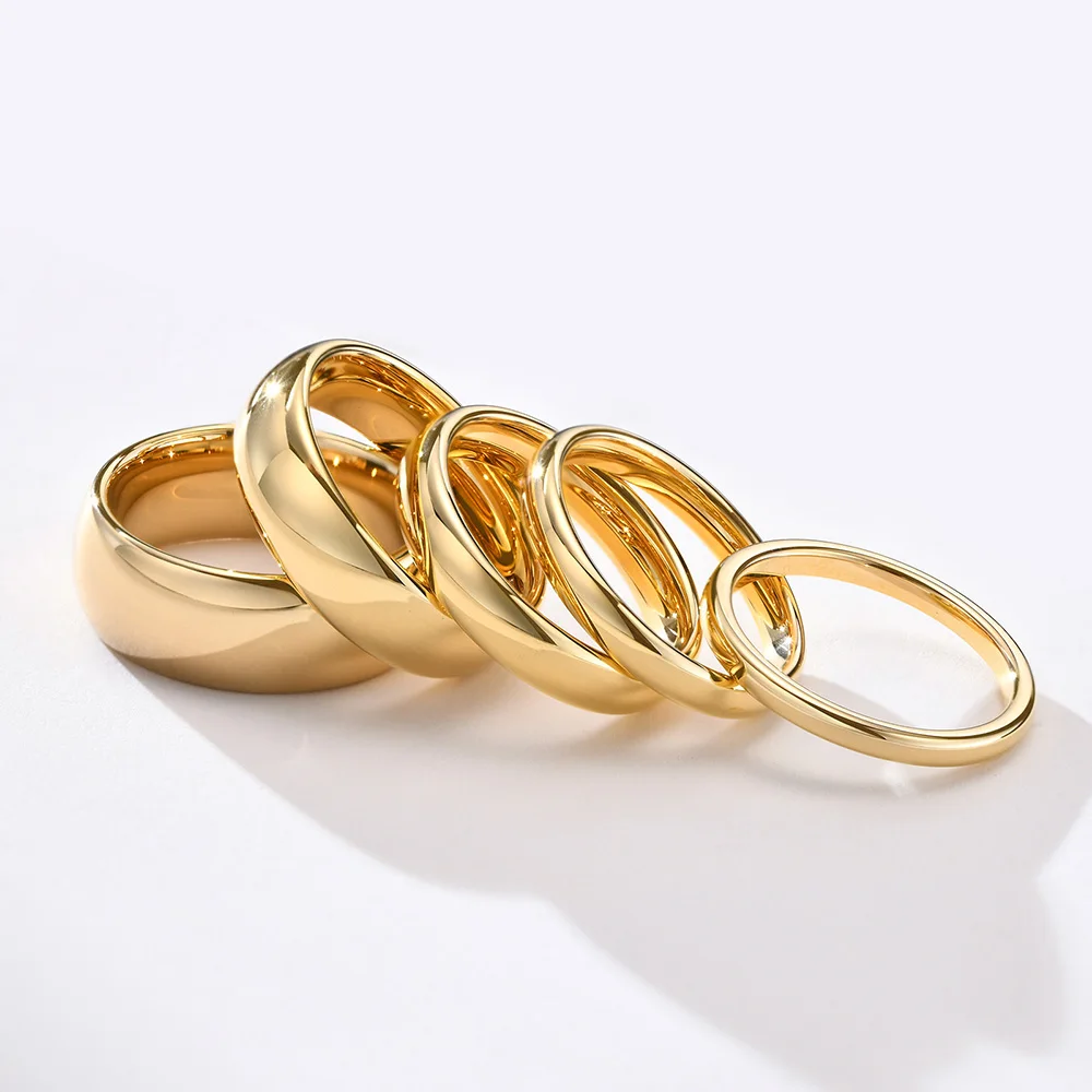 

In Stock Wholesale Highly Polished 8mm Gold Women Men Wedding Band Tungsten Carbide Rings, 18k gold