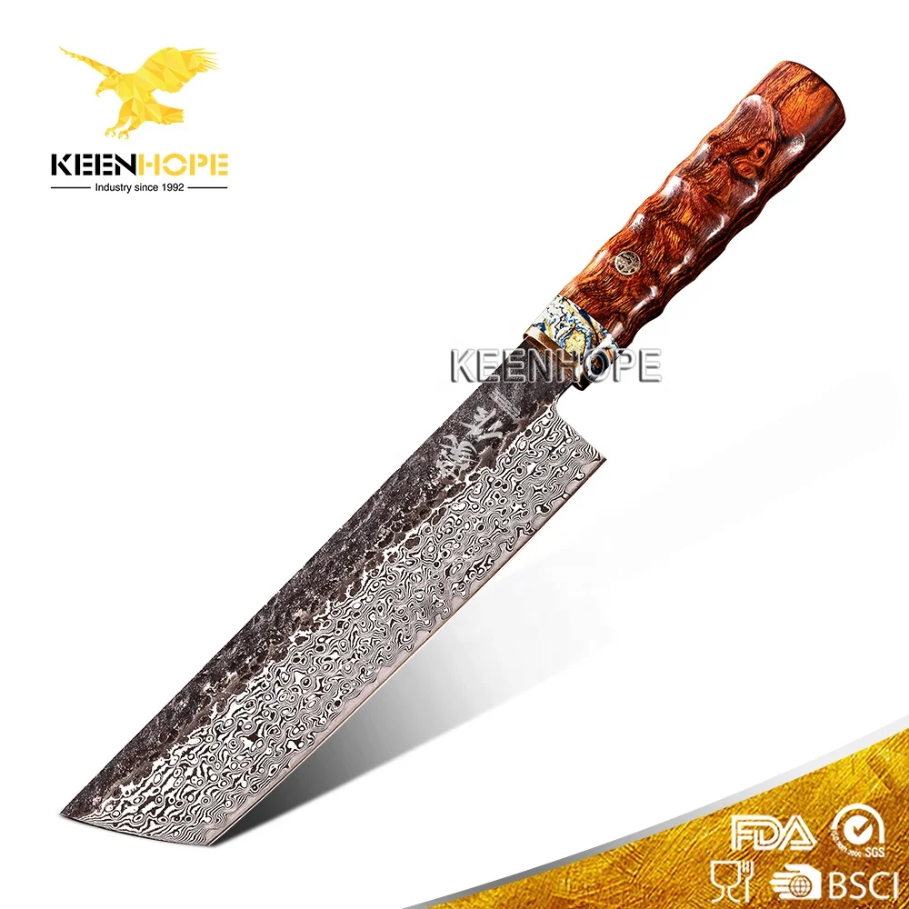 

Handmade 89 Layers Damascus Steel VG10 Core 8 Inch Nakiri Knife Japanese Cleaver Brass Inlayed Wooly Stone USA Desert Ironwood