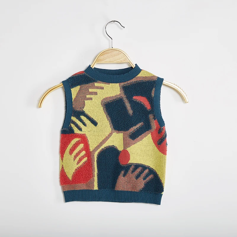 
New Spring/Autumn Kids Contrast Color Sweaters Boys Knit Vest Tops Fashion Sleeveless Outerwear 