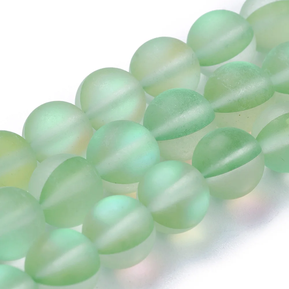 

PandaHall PaleGreen Half AB Color Plated Dyed Synthetic Moonstone Beads