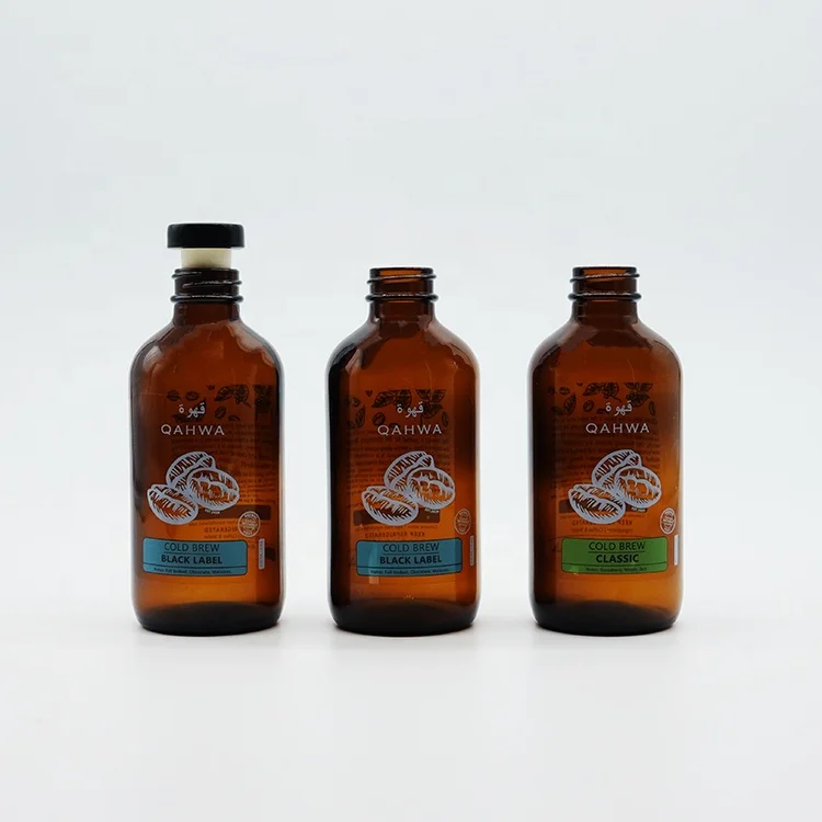 

Custom Logo Printing 120ML Amber Boston Bottle Wholesale 4OZ Syrup Black Tea Essential Oil Bottle With Cork