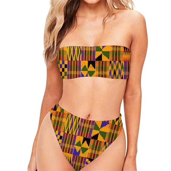 

Ladies Bikini Print On Demand Strapless Bikini Set African Ethnic Floral Pattern Transparent Sexy Bikini Swimwear Women, Customized color