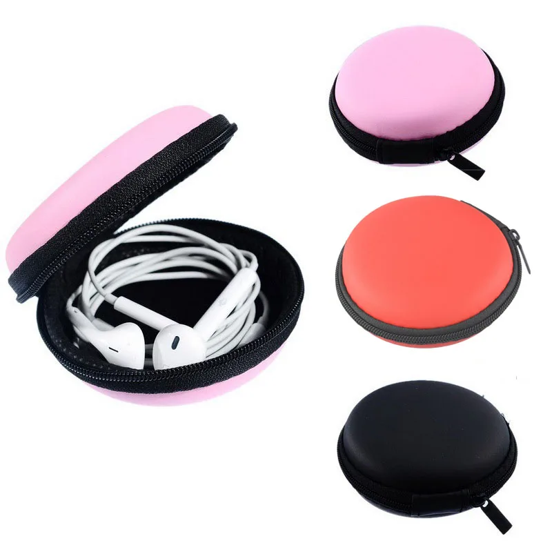 

Unisex Candy Color Luxury  Bag Plastic Round Earphone Pouch Data Cable Storage Box Portable Zip Coin Purse