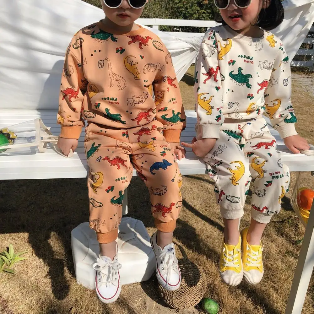 New Fashion 2020 Spring Kids Boys Girls Clothes Tracksuit Dinosaur Print Tops + Long Pants 2pcs Clothing Set Outfits Aged 2-6Y