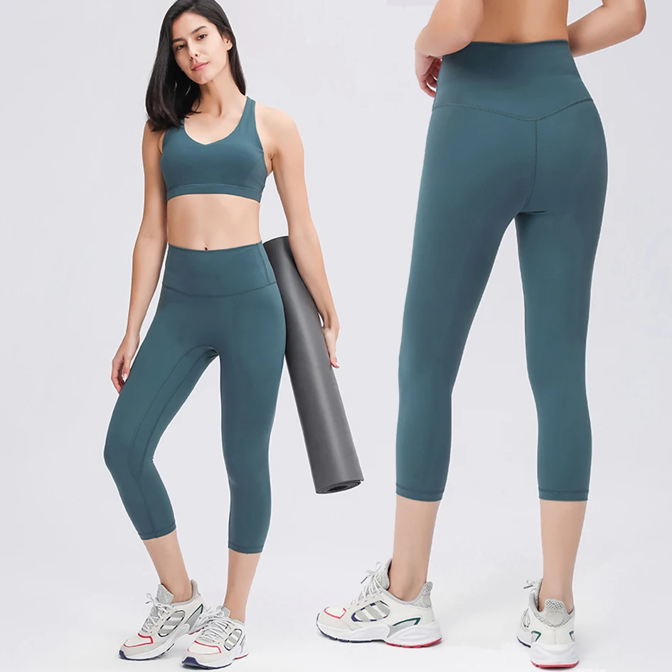 

Whosale Logo Customized High Waist Gym Pants Scrunch Bum Women Yoga Capri Leggings, 4colors