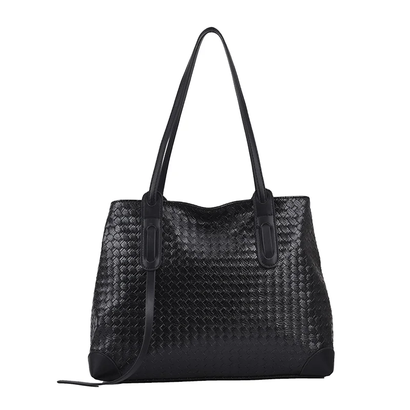 

OEM woven pu leather female bag 2021 trendy large-capacity girls shopping shoulder handbag, Customizable