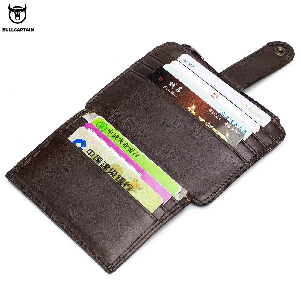 

BULLCAPTAIN Genuine Leather RFID Blocking zipper card holder Credit Card Wallet mini slim wallet card & id holders man business