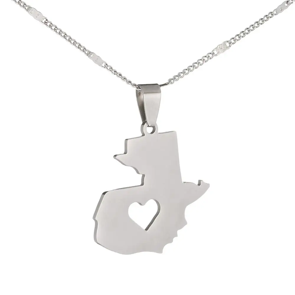 

Stainless Steel Guatemala Map Pendant Necklace Silver Color Charm Map of Guatemala Jewelry