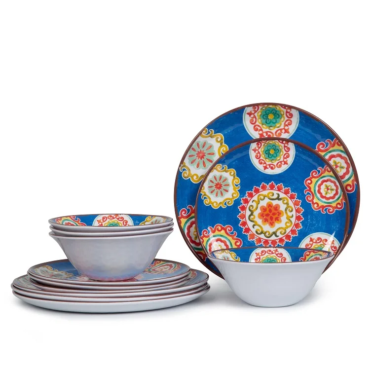 blue hot sell summer collection bright blue color 12pcs melamine