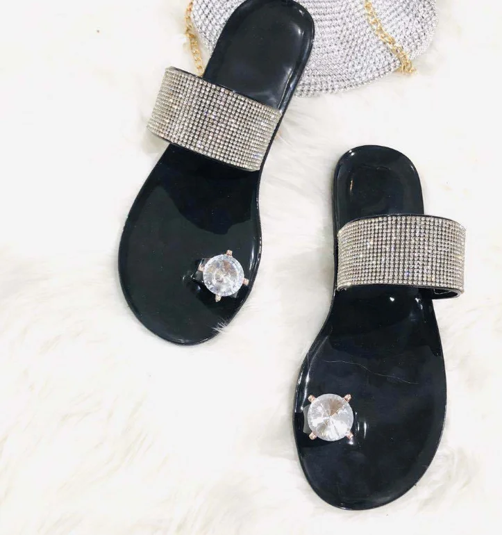 

2021 Flat Plastic Crystal Jelly Sandals For Ladies Zapatillas de cristal mujer, Customized color