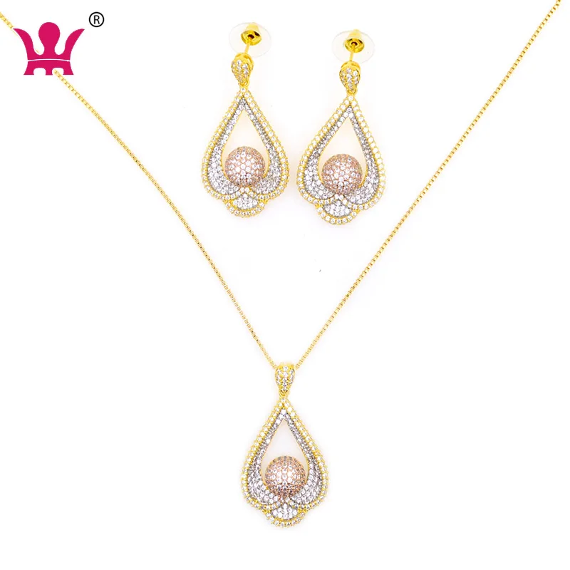 

Novel jewelry fashion necklaces high quality necklace set plated in gold luxury, White stone with three colours platium plated