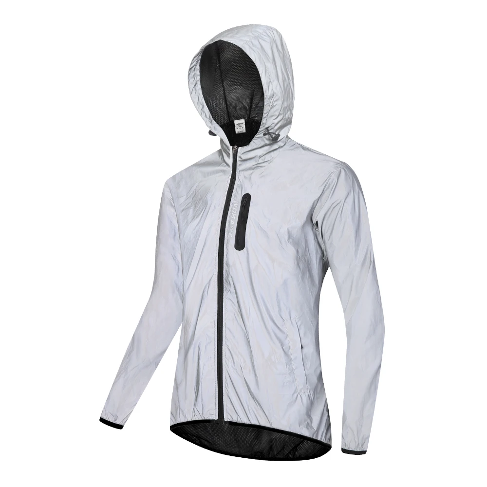 

WOSAWE Cycling Sports Full Reflective Hooded Jacket Jacket Night Running Windproof Rainproof Breathable Windbreaker Bike Jacket, As picture or customized design