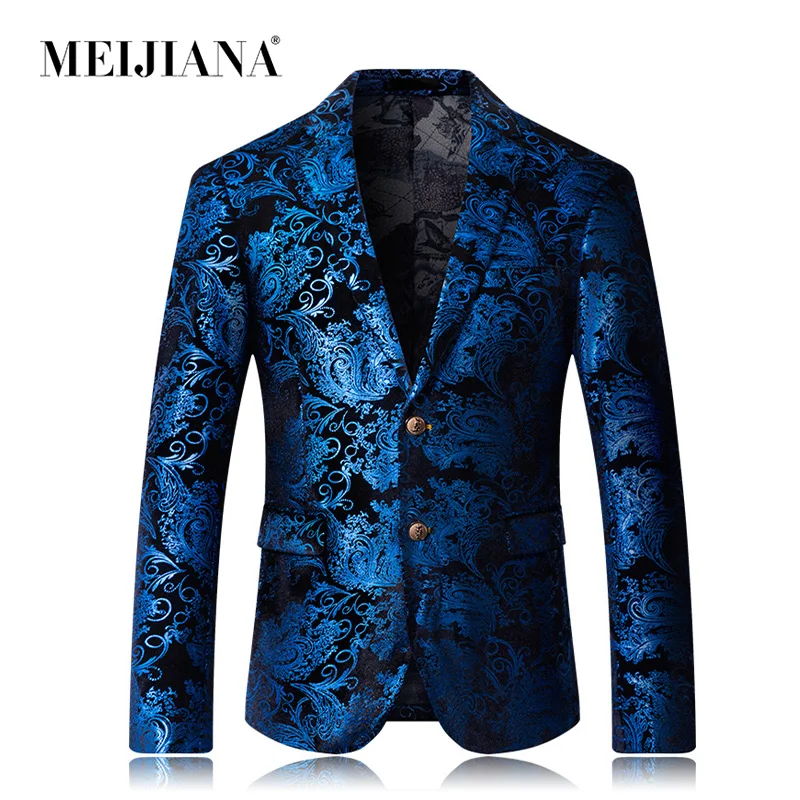 

New Breasted Men Print Slim Blazer Clothing 3D Male Fashion Fit Floral Party MEIJIANA Single for Blazer Suit