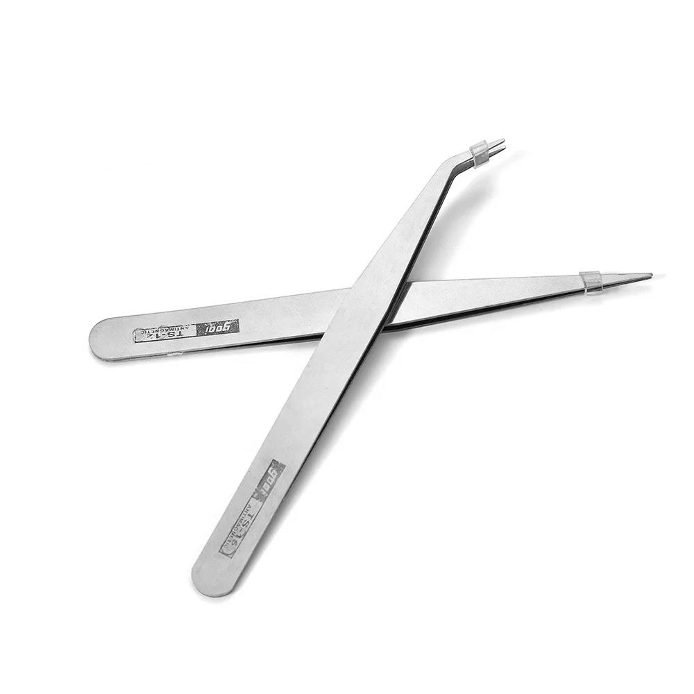 

2pcs Anti-Static Excellent Quality Tweezers Bend Long nose Cross Tweezers For intersperse Beads Jewelry Sewing Accessories Tools