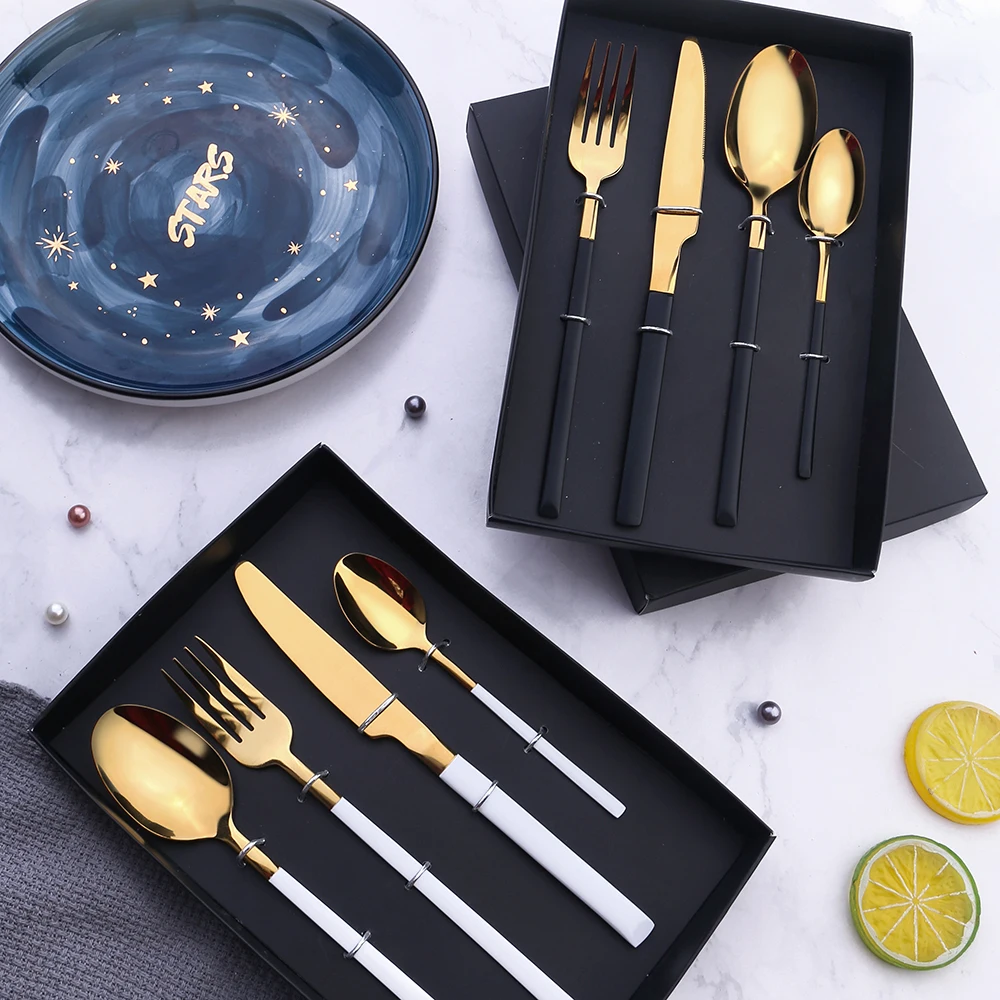 

Wholesale Mirror Polish Flatware Set Gold Cutlery Stainless Steel fork and knife set wedding gift