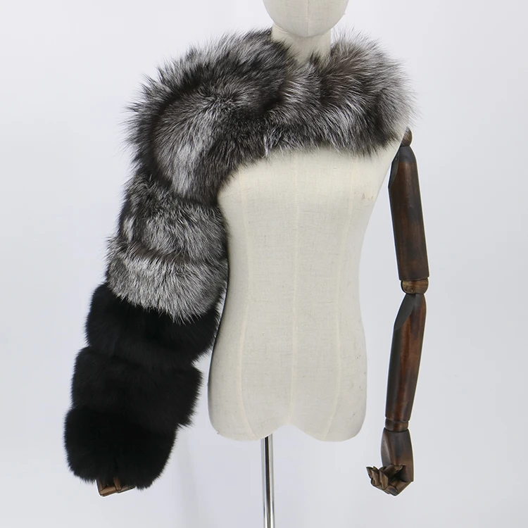 Instagram Fashion Lady Silver Fox Fur Sleeve Wraps Muff Genuine Fox Fur