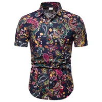 

Men's Clothing M-5XL High Quality 40% Cotton 60% Linen Short Sleeve Slim Fit Plus Size Vintage Hawaiian Floral Shirt Mens Shirts