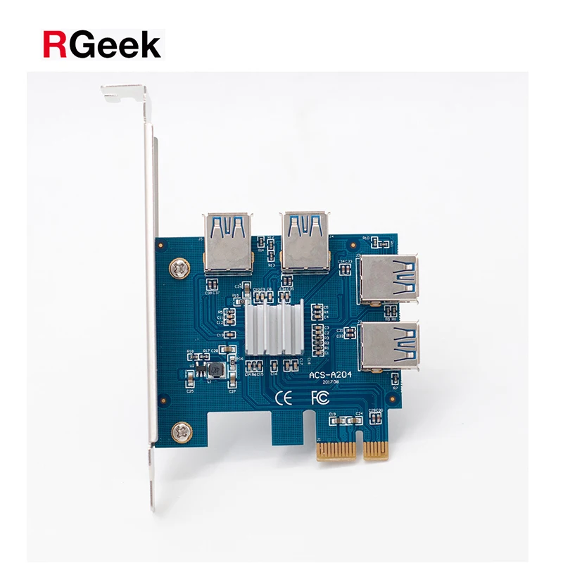 

RGeek PCIe to USB Card Riser PCI-E Adapter Port Card Multiplier for BTC Bitcoin Miner Mining, Blue
