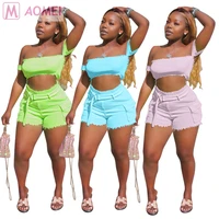 

S7002 summer 2020 hot woman clothing knitting two piece shorts set