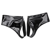 

Black Womens Patent Leather Zipper Crotch Lingerie Shiny Low Rise Bikini Briefs Underwear Underpants Sexy Panty For Women