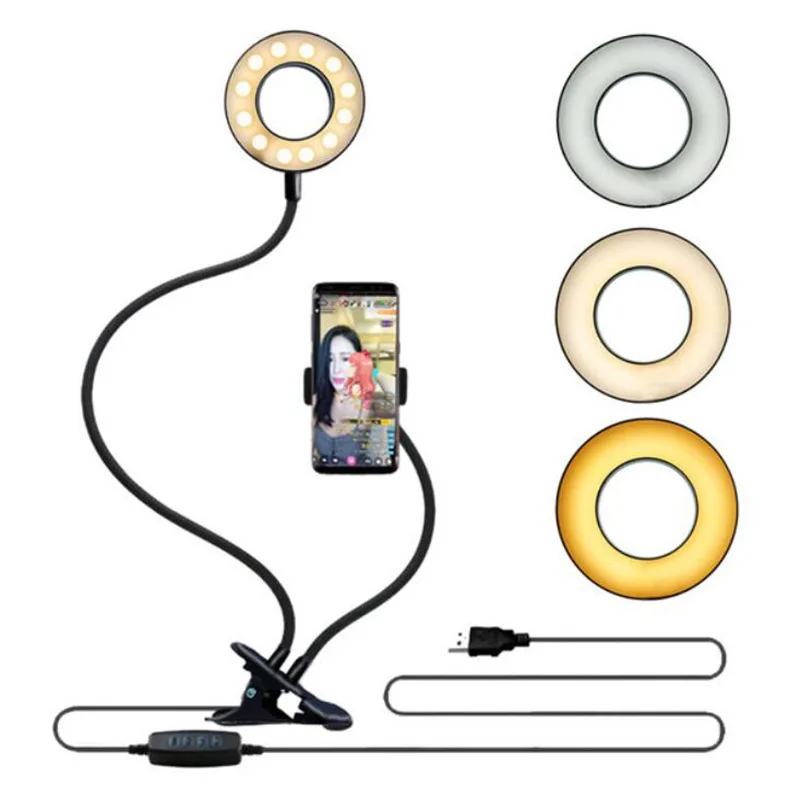 

2 in 1 Mini Desk Moble Phone Folding Photography Selfie Flash Led Clip On Ring light Smartphone with Phone Stand Holder, As picture