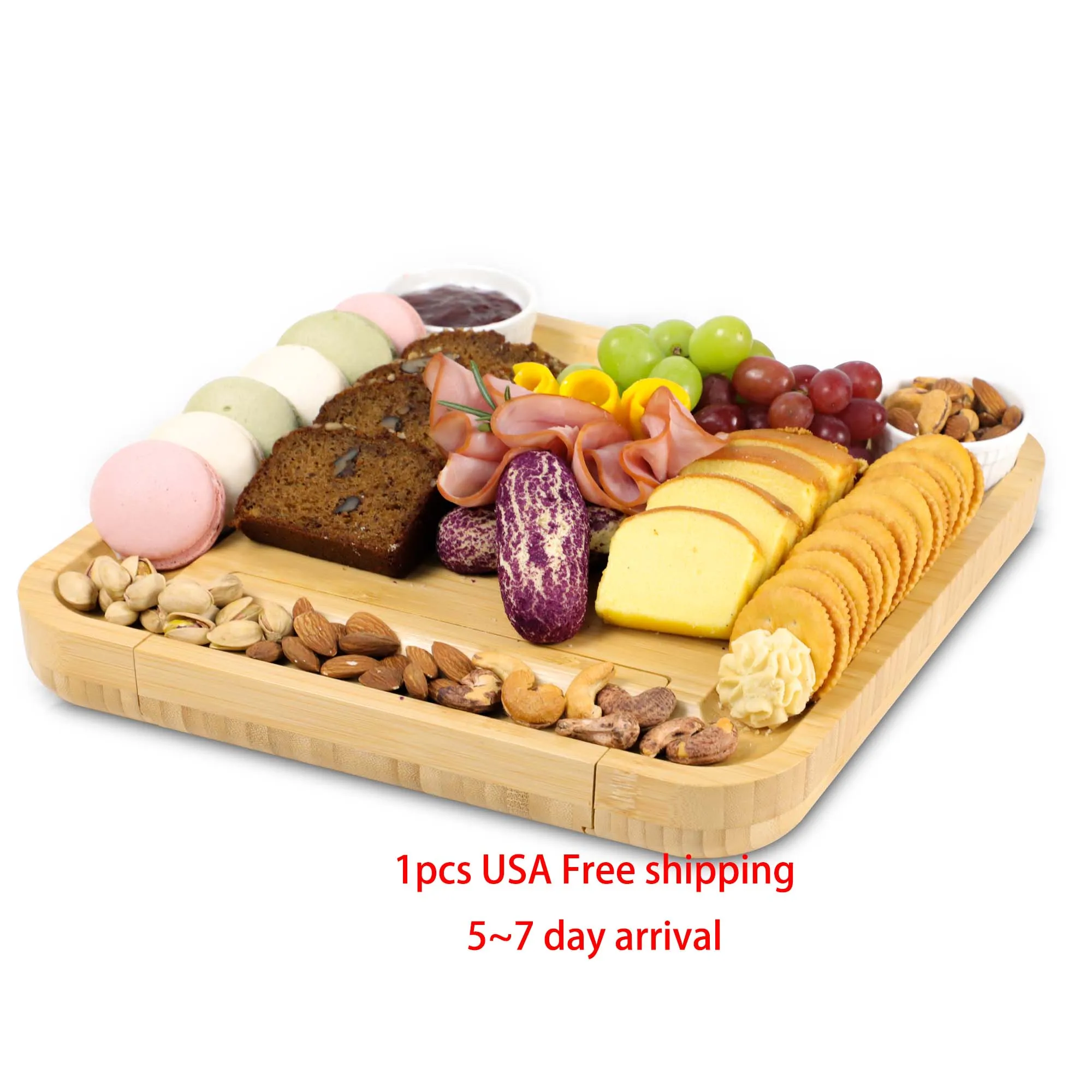 

Free Shipping US 1PC In Stock Large Charcuterie Cheese Board Bamboo Including 4 Stainless Steel Cheese Knife & Serving Tray