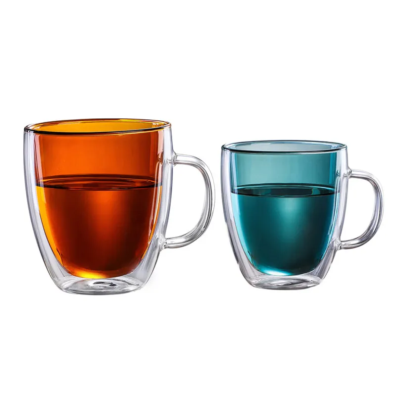 

Heat Resistant Handmade Double Wall Borosilicate Glass Cup Colored Coffee Tea Mug, Clear