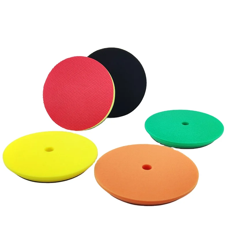 

6012P3KK 5Pcs 6''Buffing Pads Kit King Grade Magic Clay Pad Beveled Sponge Buffing polishing Pads with Round Hole for RO/DA, Orange,green,yellow