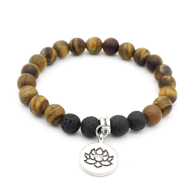 

Wholesale Tiger Eye Stone Men Women Gift Bracelets Buddha Beads Lotus Yoga Pendant Mala Bracelet