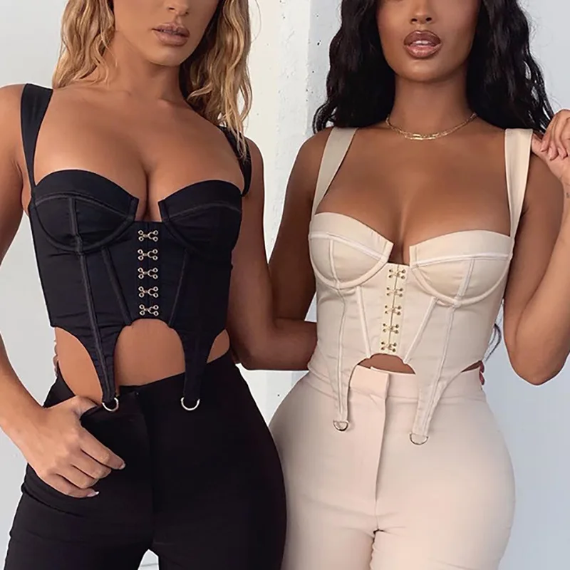 

KQ-173 New style breasted zippers bodycon suspender crop tops sexy backless bodycon halter crop tank tops summer women clothing, As picture