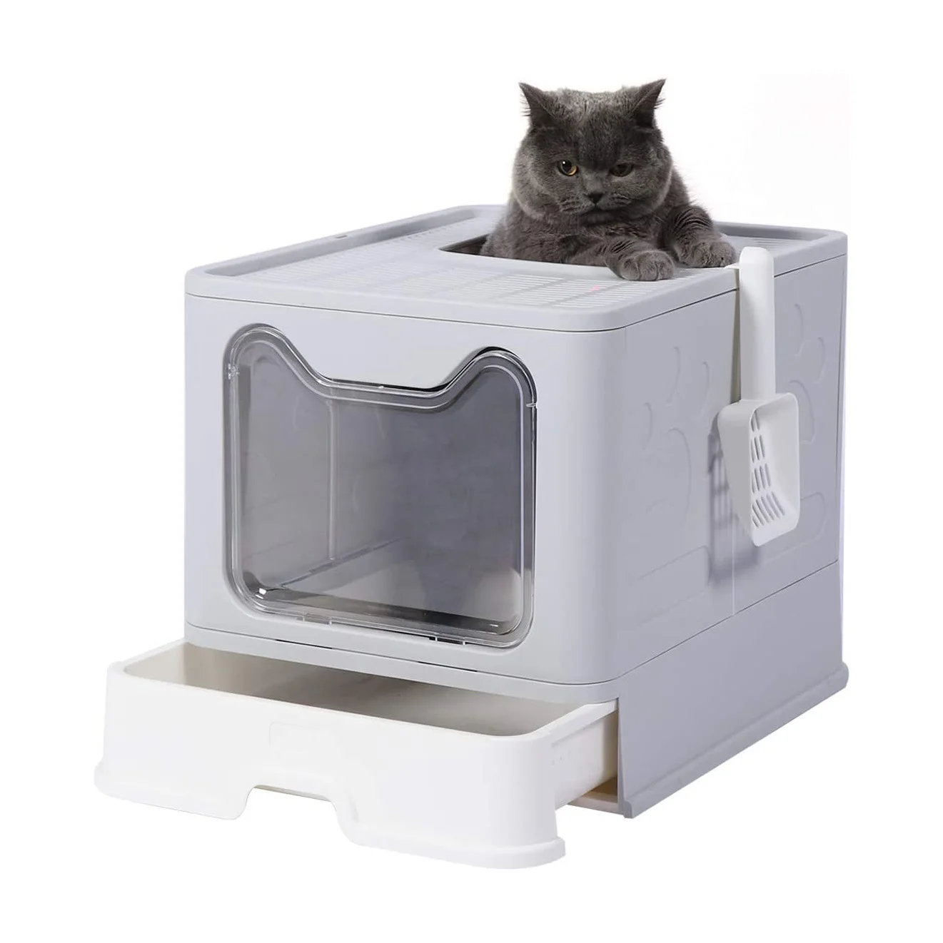 

Amazon Top Seller Top Entry Anti Splashing Cat Toilet Plastic Foldable Cat Litter Box, Blue,pink,grey
