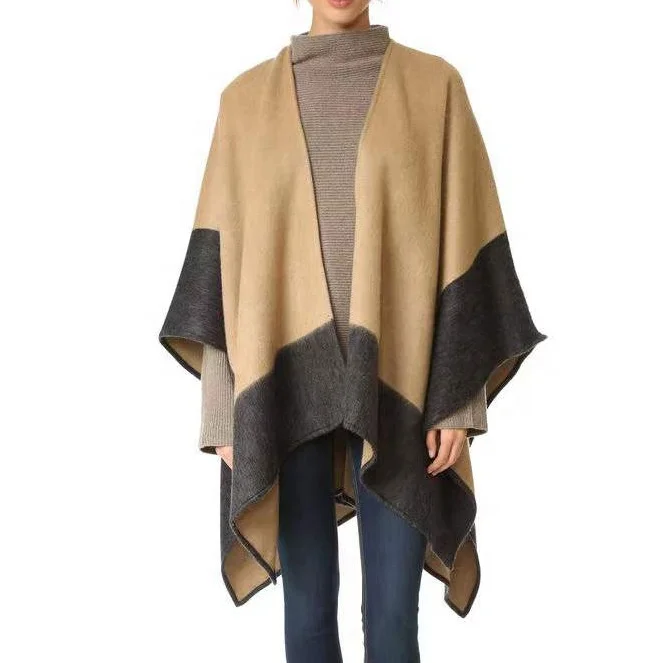 Custom Design Embroidery logo Winter Pure Wool Shawl Designer Brand Luxury Fashion Women Warm Wool Cape Ponchos