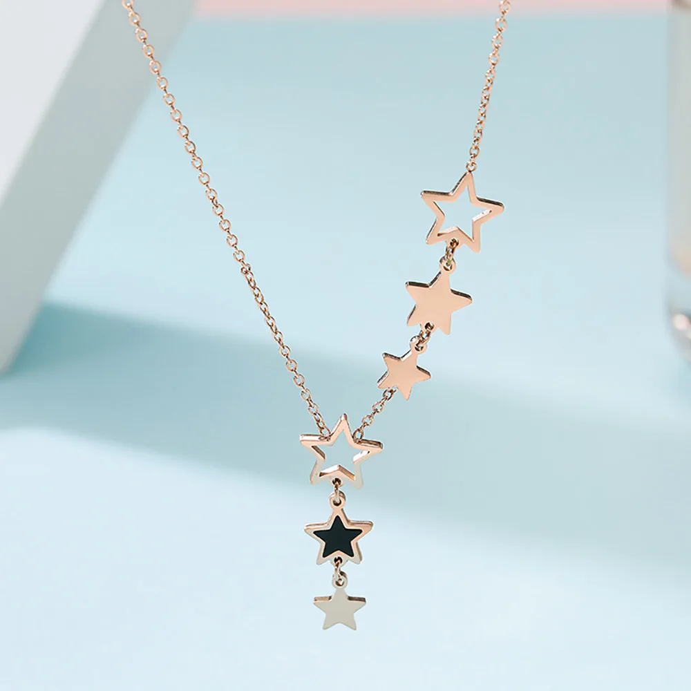 

Summer new stainless steel girls fashion wedding rose gold plated pentagram necklaces-for-lady star jewelry