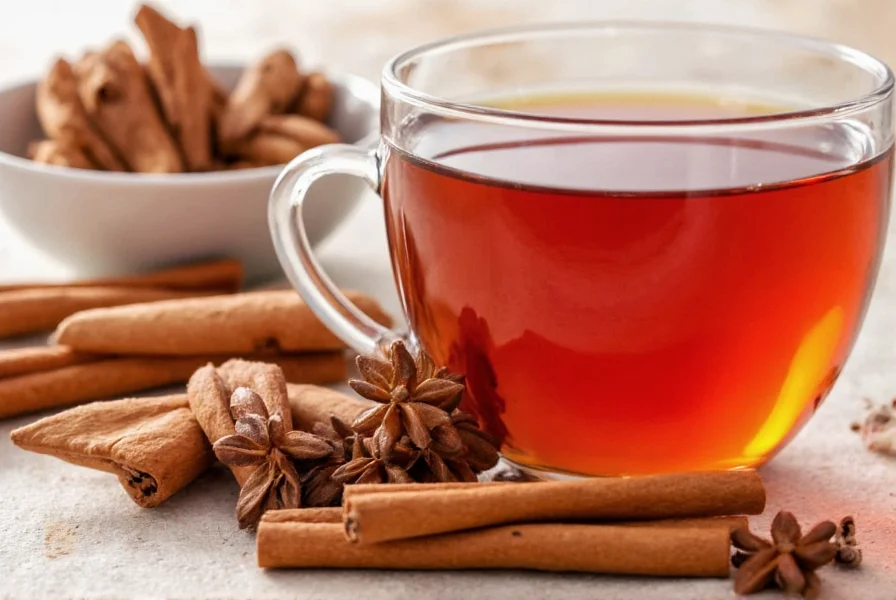 Cinnamon sticks and tea leaves arranged for brewing cinnamon spice tea