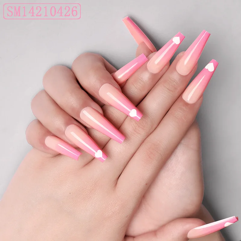 

press on long nails Ballerina pink heart ombre new press on nails korean press on nails