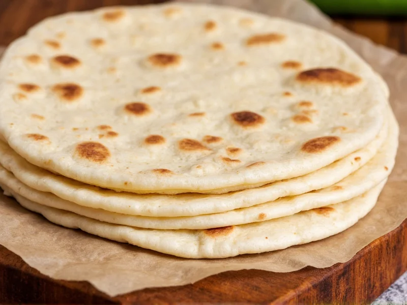 Freshly cooked homemade flour tortillas stacked