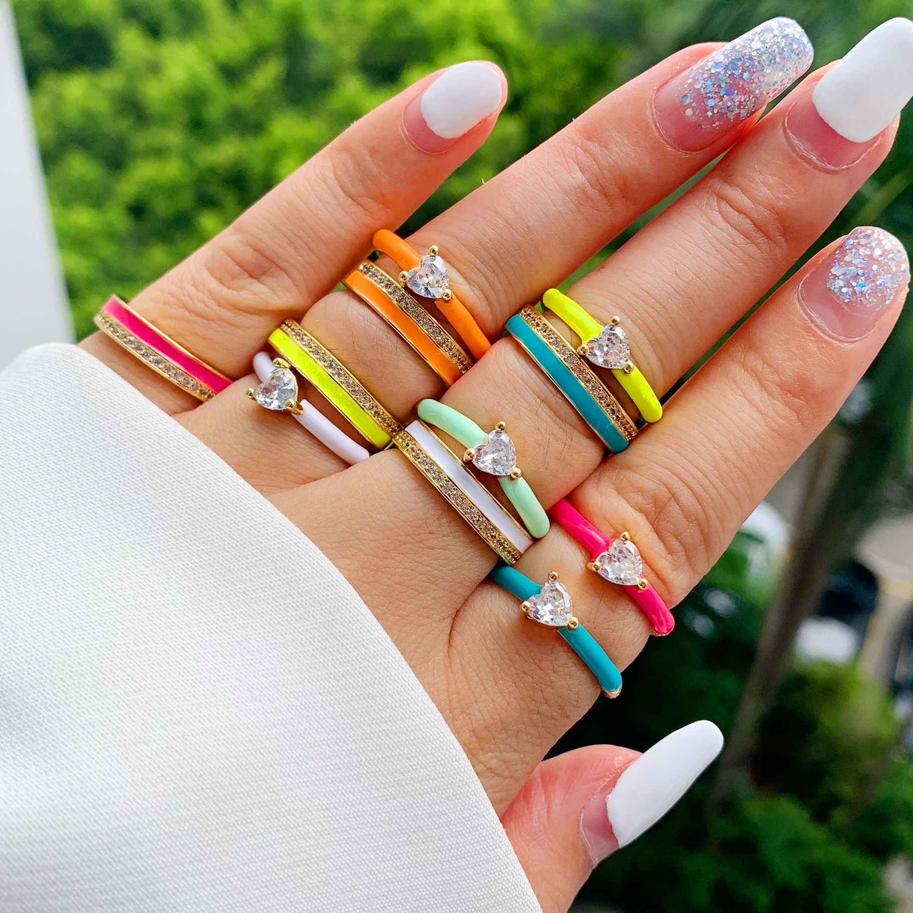 

2021 New Arrival Colorful Dripping Oil Geometric Rings Hand-Painted Irregular Open Rings For Women Party Jewelry, Picture shows