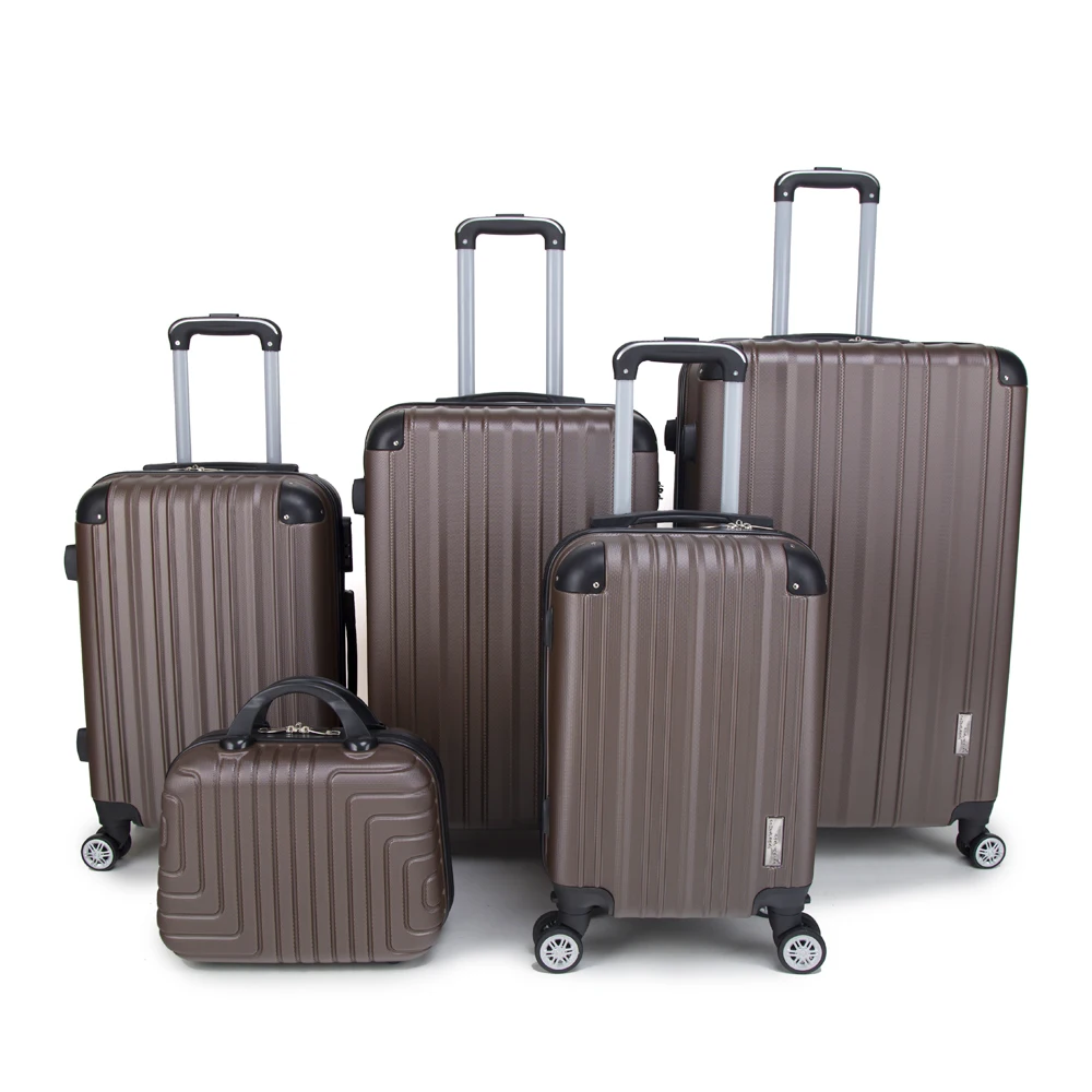 

Colorful ABS 5 piece travel luggage set trolley suitcase with 12.14 inch make-up bags