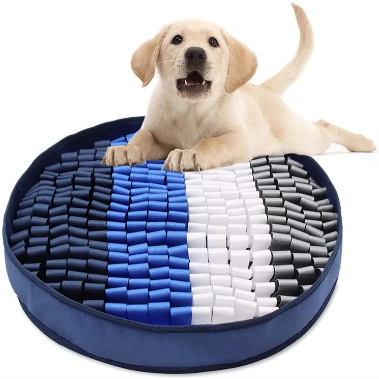 

Pet Interactive Puzzle Toys for Foraging Skills Stress Relief Nose Work Blanket Training Sniffing Mats Snuffle Mat for Dogs Cats, Blue red brown