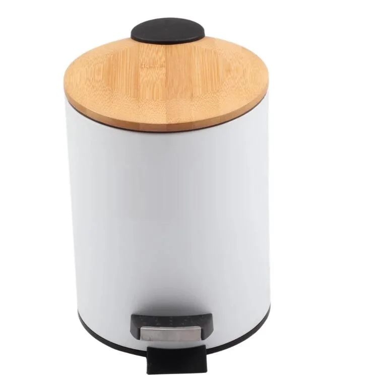
Hot Sale 3L 5L Bamboo Lid Stainless Steel Pedal Trash Can In Kitchen Waste Bin 