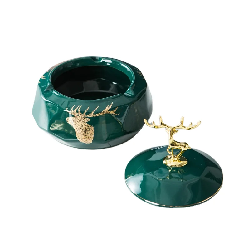 

Creative luxury custom ashtray household accessories smoking ceramic ashtray with lid, Black/green