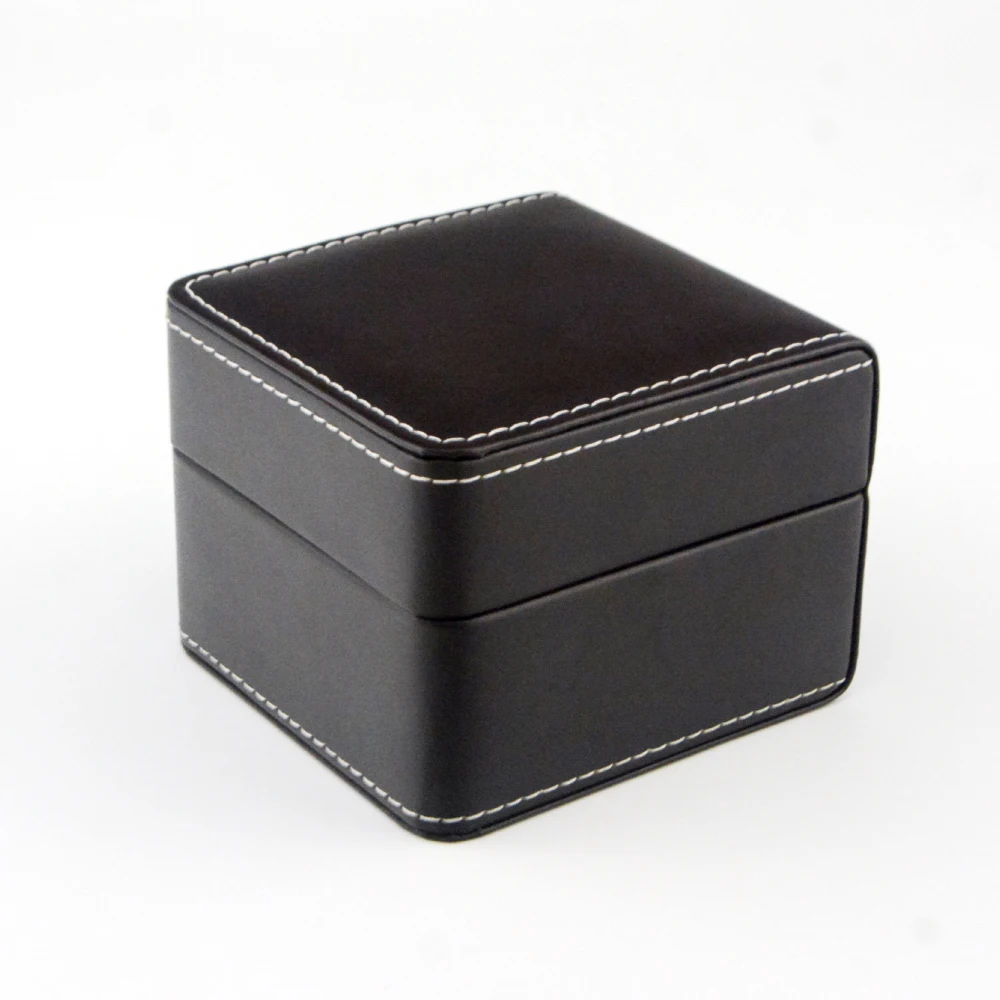 

High Quality Custom Logo boxes for watches Black PU leather Luxury Watch Box With Foam Insert