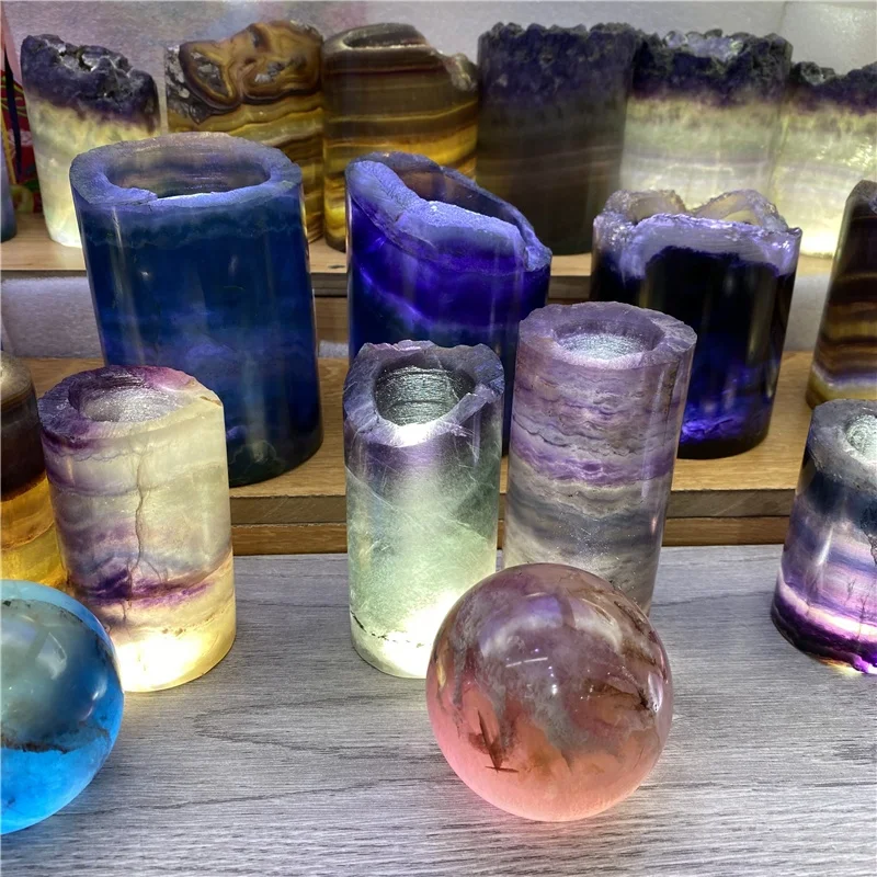 

Natural crystal stone table bedside night lamp Rainbow fluorite lamp healing For Decoration