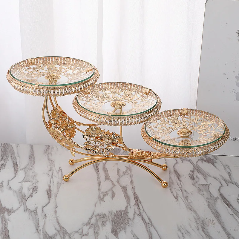 

Fashion European Table Decoration 3 Iron Fruit Dish Dry Fruit Decoration Tray, Gold