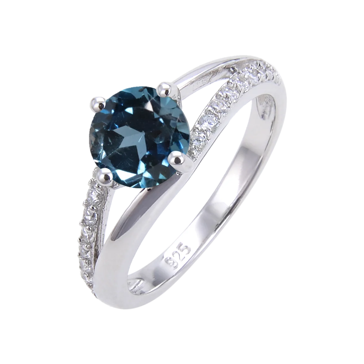 

Abiding Jewelry Open Shank Ring Round Natural London Blue Topaz Gemstone 925 Sterling Silver Ring For Women