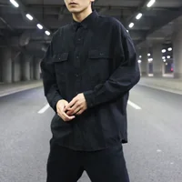 

OEM private label classic plain color batwing loose long sleeves men button placket teen pocket shirt vintage casual wear stock